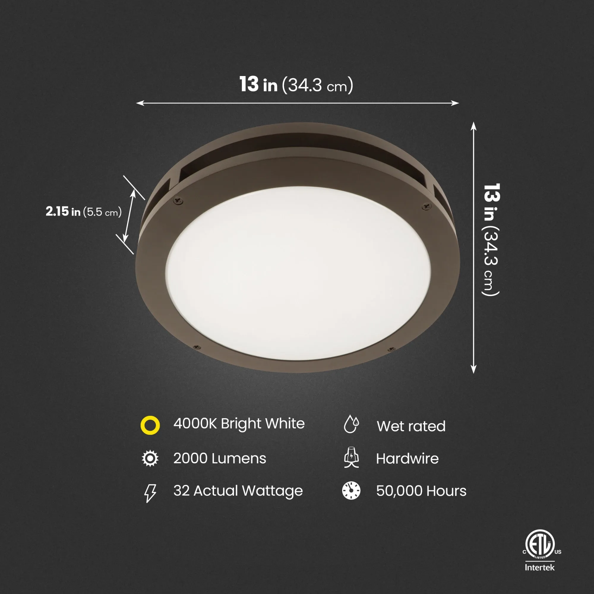 2000 Lumens Bright White (4000K) Ceiling Canopy Light, Bronze