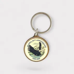 Alaska “50th Anniversary 1959-2009” Enamel Pendant Travel Keychain | Souvenir | Bald Eagle | 1.75” Diameter