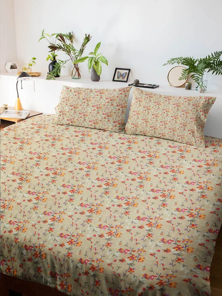 Alibaba Family Bedsheet with Pillow Cover - Cotton Mix & Floral Print - ₹550/-