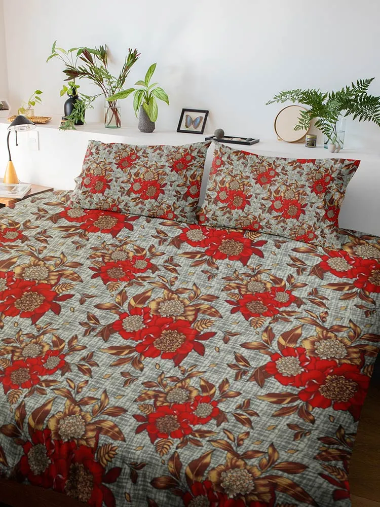 Alibaba Family Bedsheet with Pillow Cover - Cotton Mix & Floral Print - ₹550/-