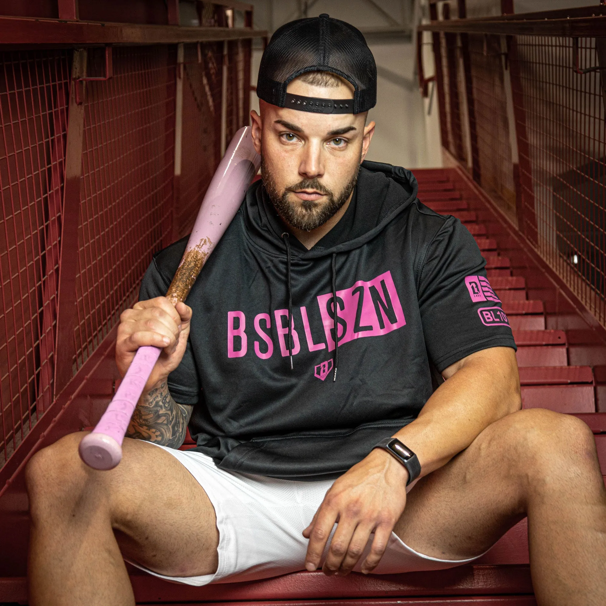 BSBL-SZN Short Sleeve Hoodie V2 Black/Pink