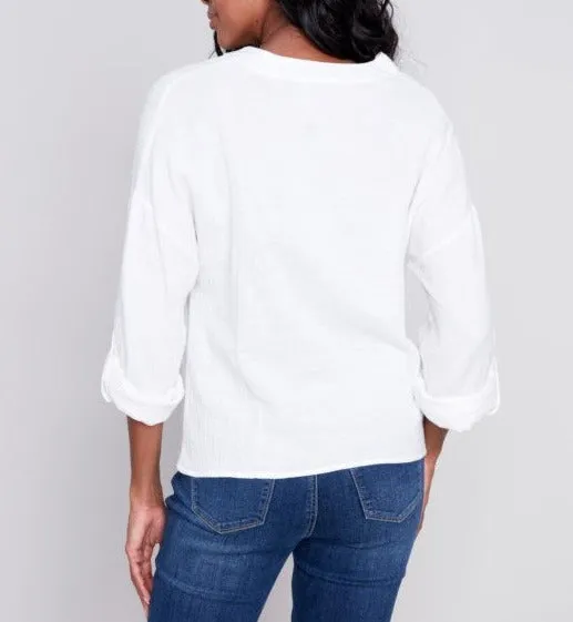 Bubble Cotton Blouse with Front Twist