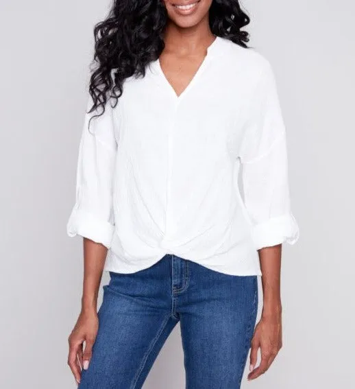 Bubble Cotton Blouse with Front Twist