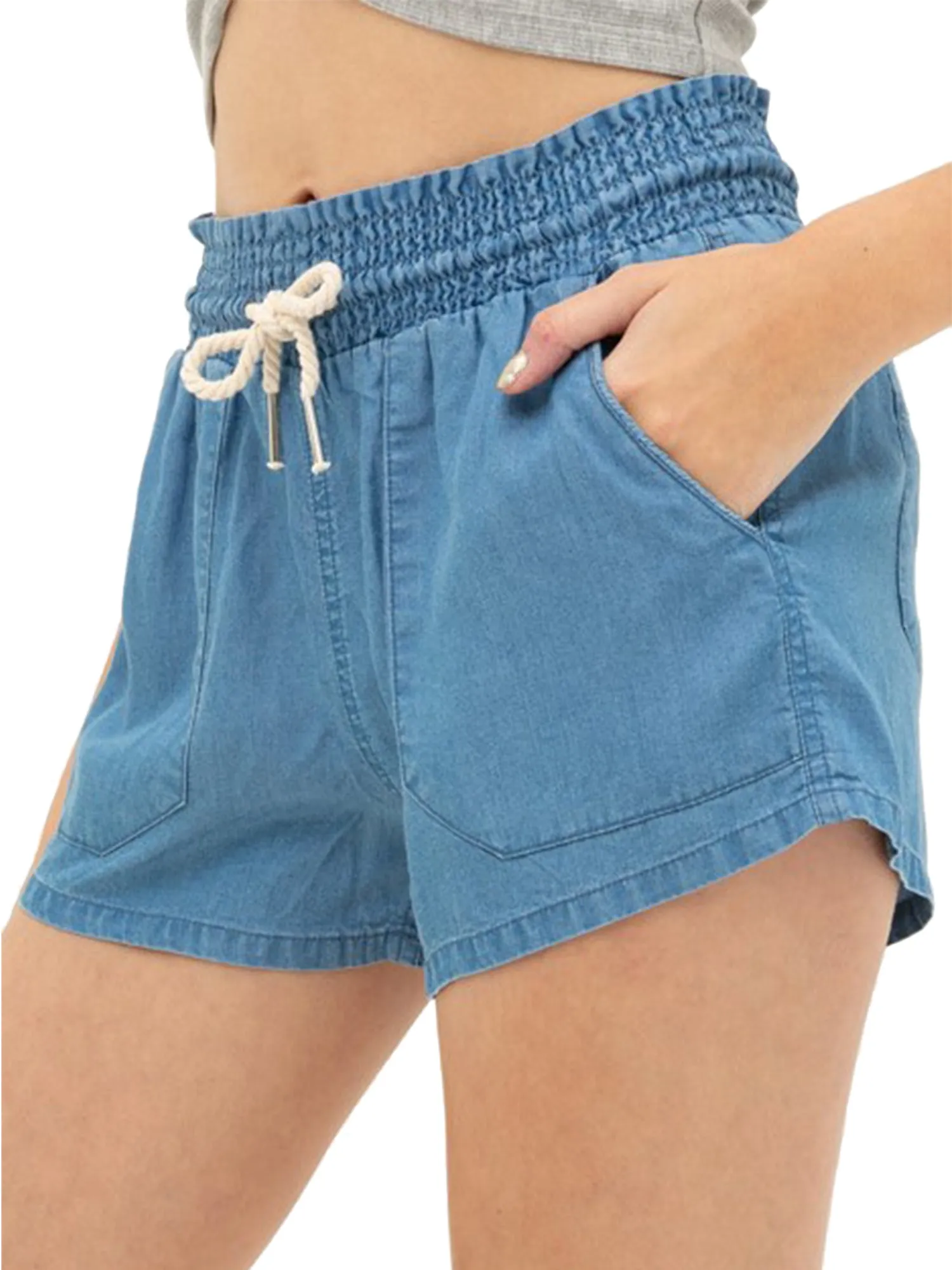 Casual Drawstring Elastic Waist Soft Tencel Shorts with Pockets (FWB1236)