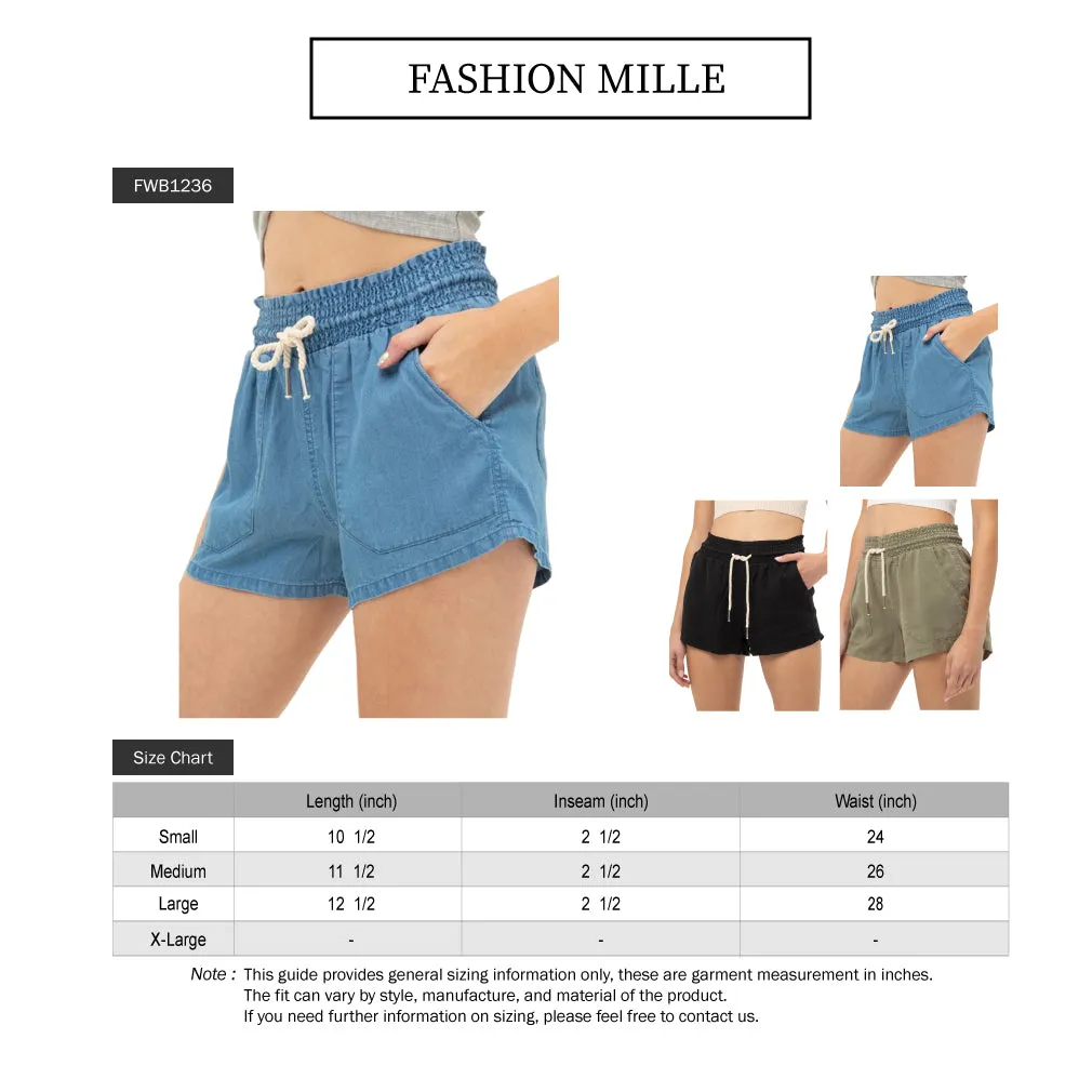 Casual Drawstring Elastic Waist Soft Tencel Shorts with Pockets (FWB1236)