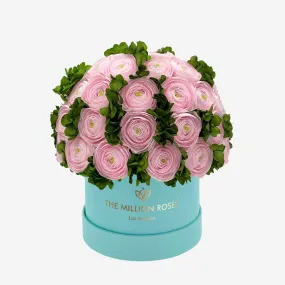 Classic Mint Green Suede Box | Light Pink Persian Buttercups & Green Hydrangeas