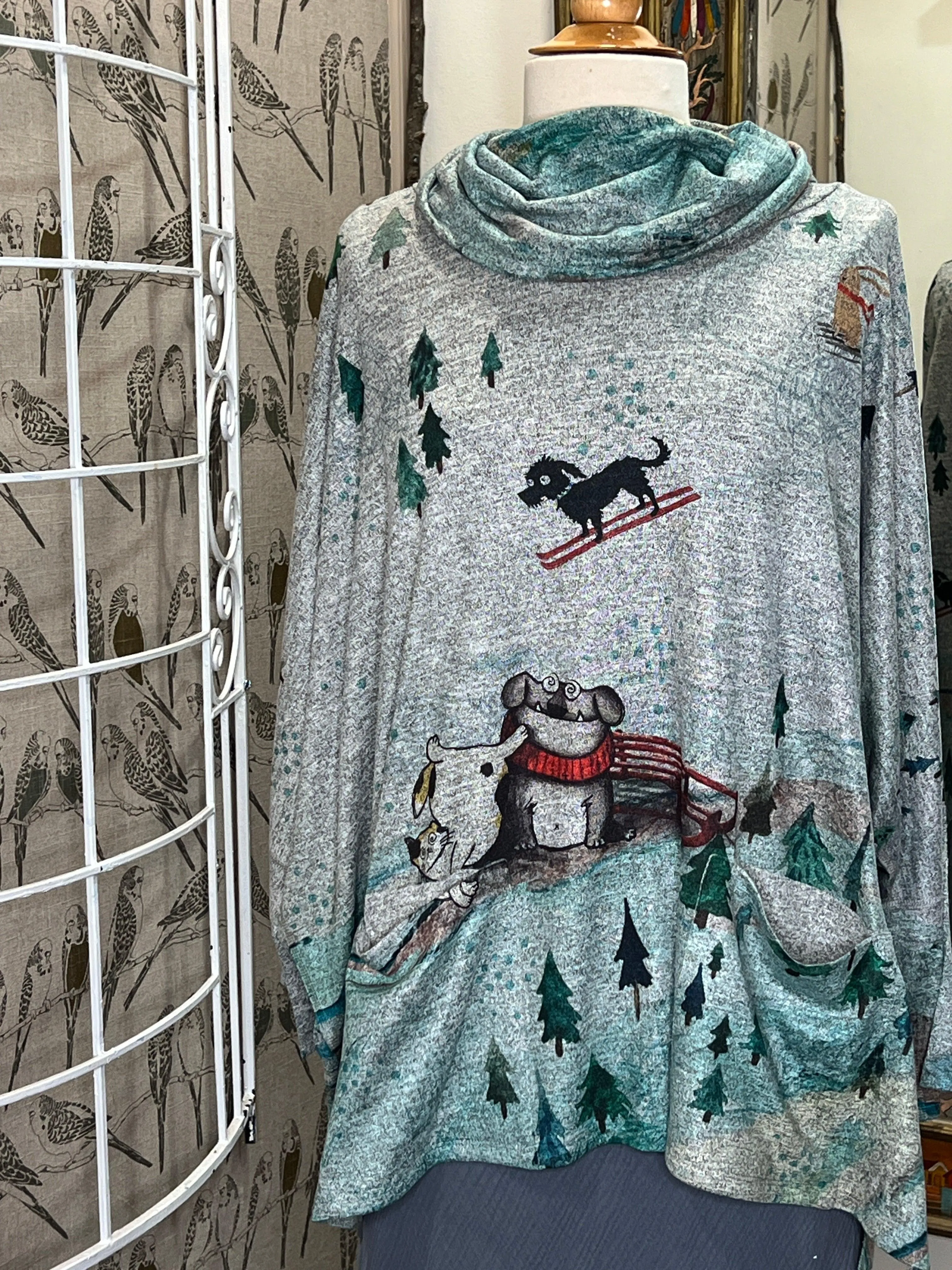 Cowl Neck Pullover in Sledding Max Print by Inoah