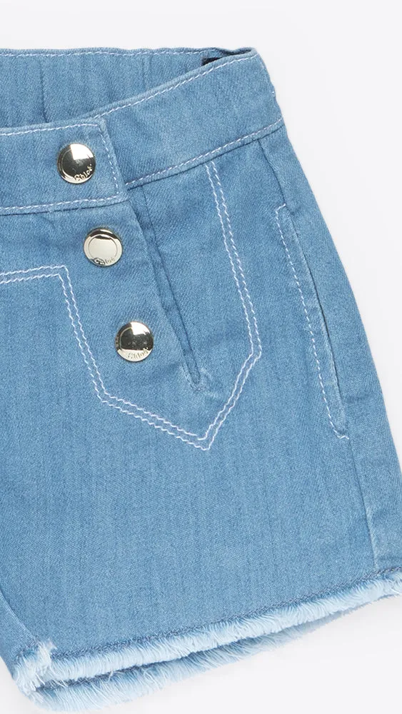 Denim Shorts Asymmetric Closure Raw Edges