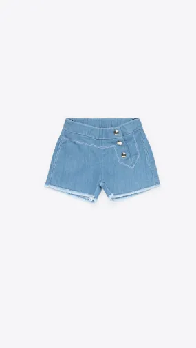 Denim Shorts Asymmetric Closure Raw Edges