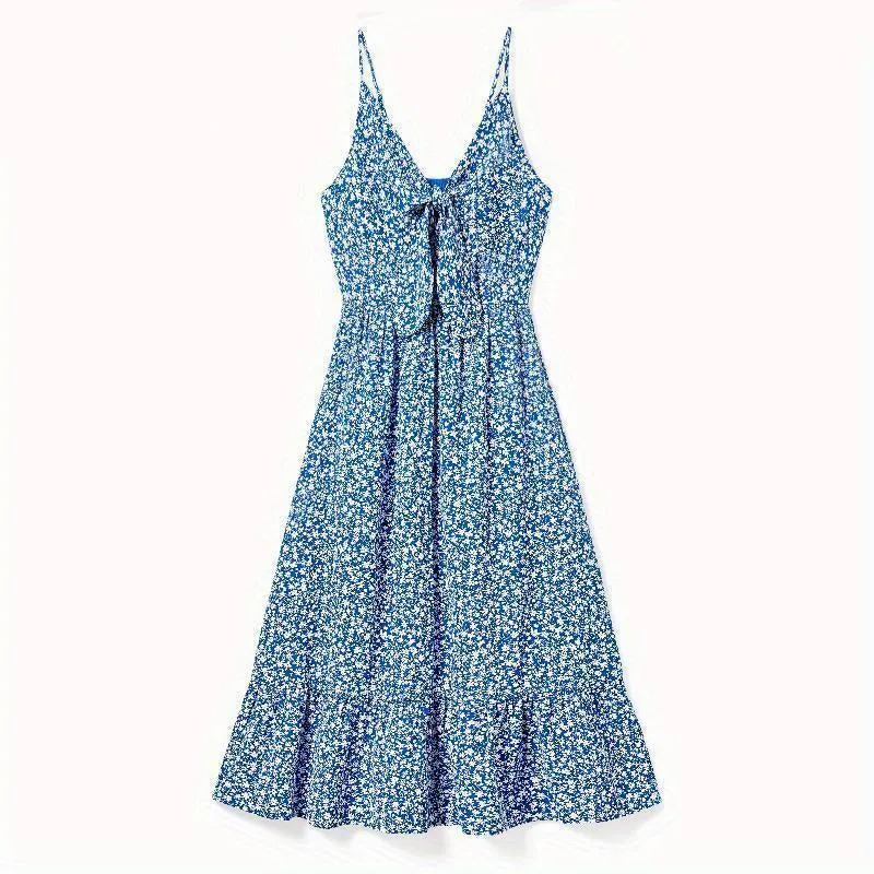 Family Matching Ditsy Floral Tie Front Strap Dress and Polo Shirt Set