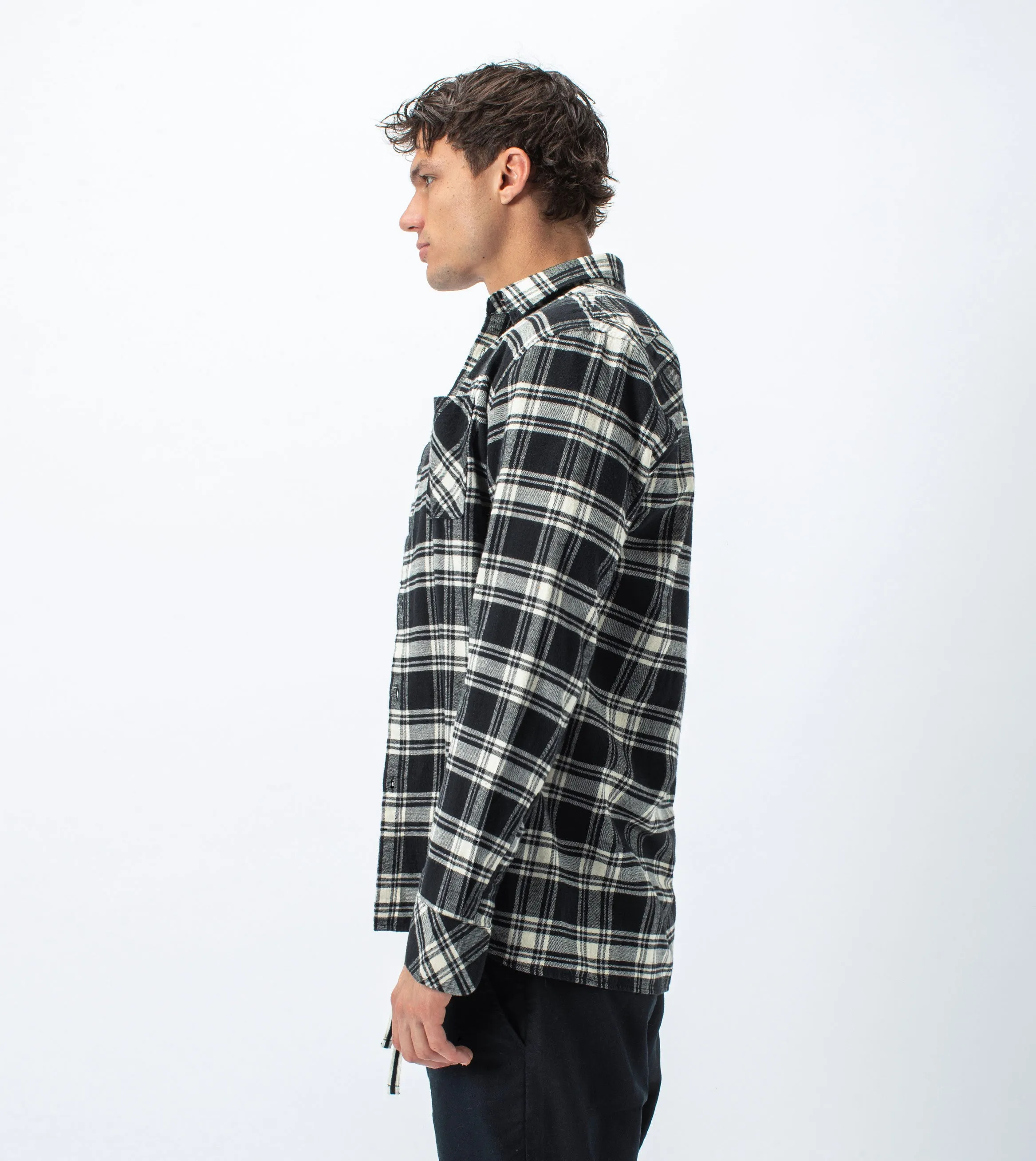 Flannel Lightweight LS Shirt Black/Milk - Sale