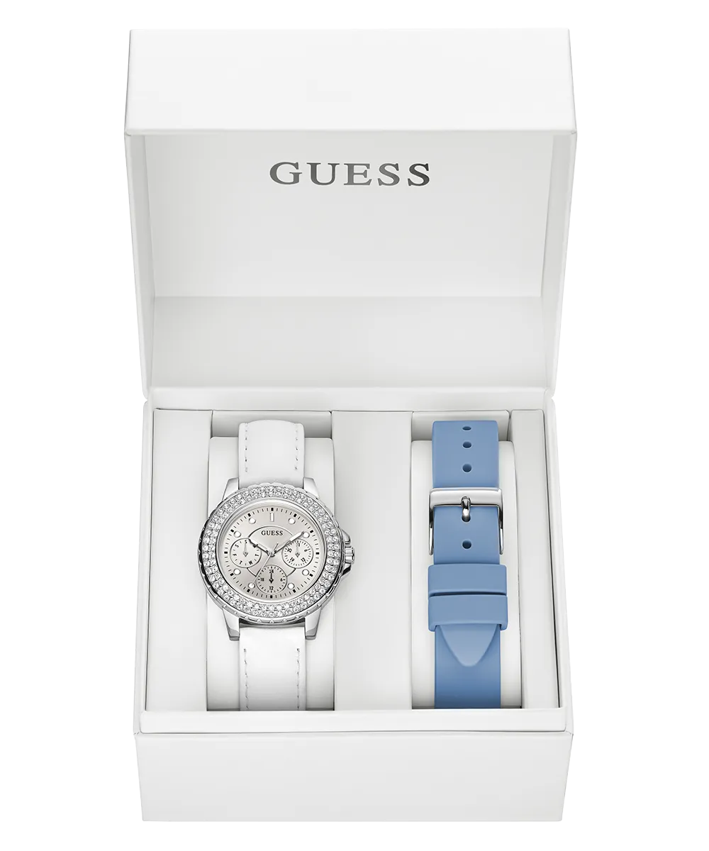 GUESS Ladies Silver Tone Multi-function Watch Box Set