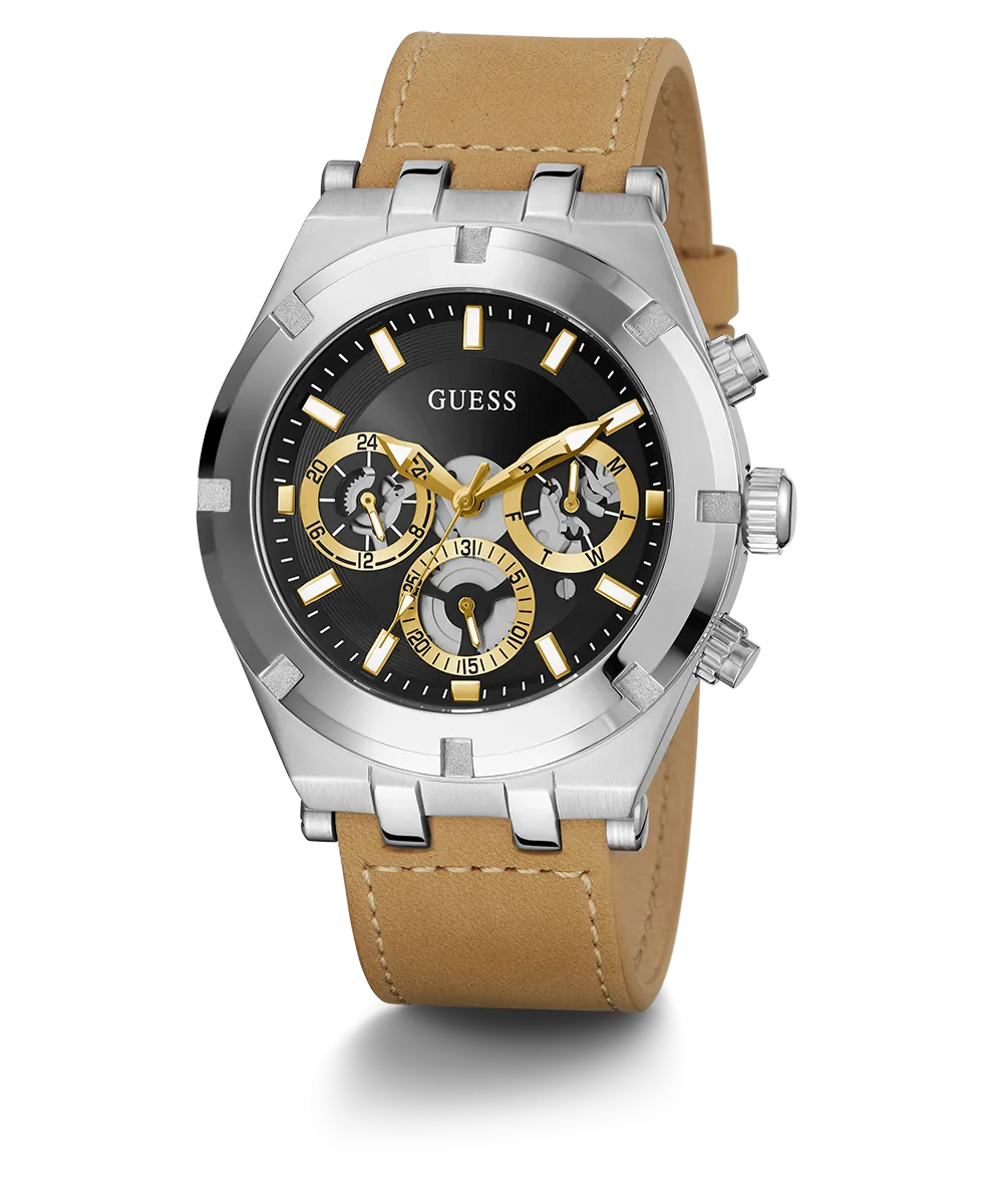 GUESS Mens Beige & Silver-Tone Multi-function Watch