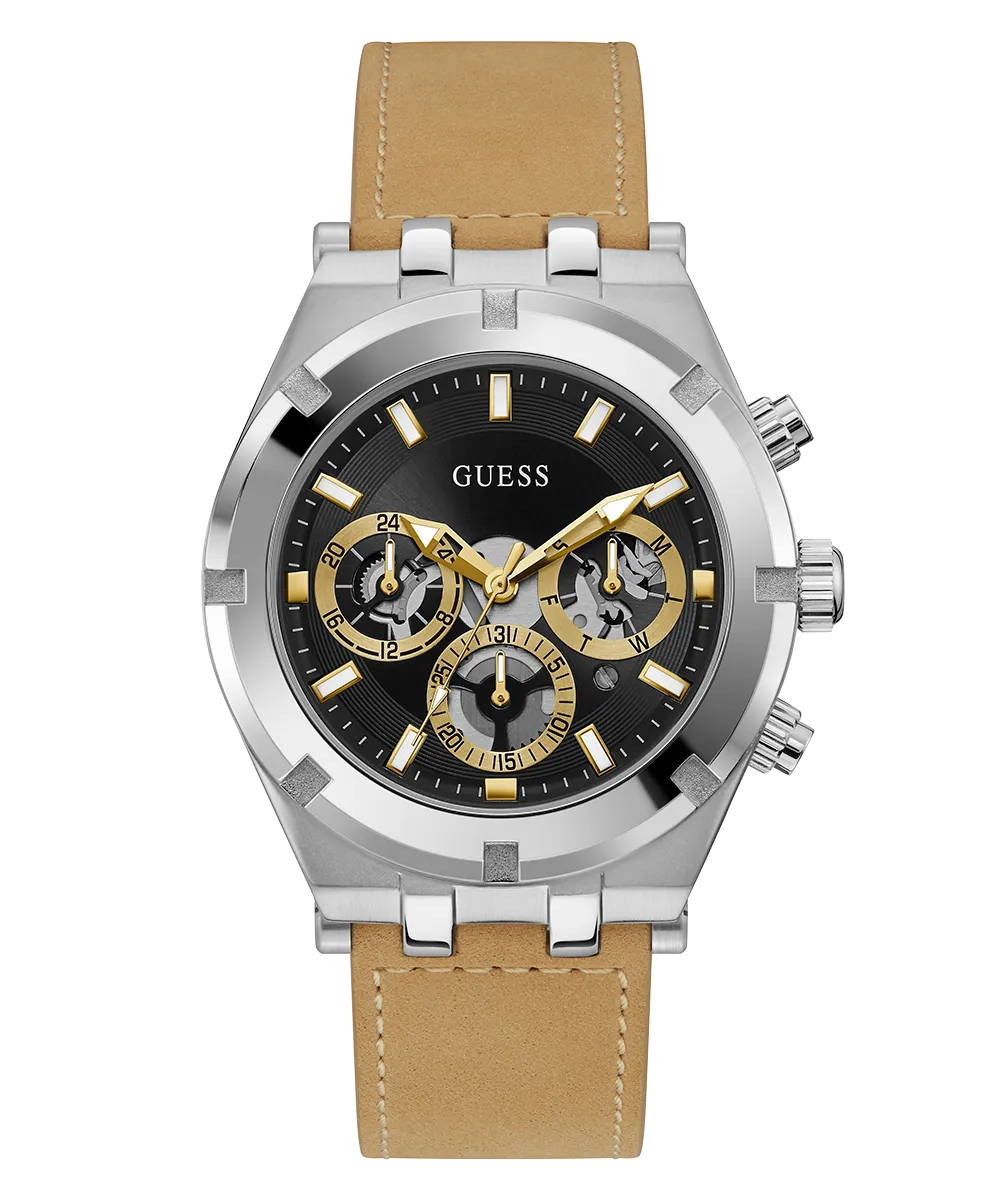 GUESS Mens Beige & Silver-Tone Multi-function Watch