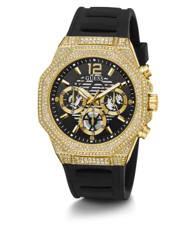 GUESS Mens Black Gold Tone Multi-function Watch