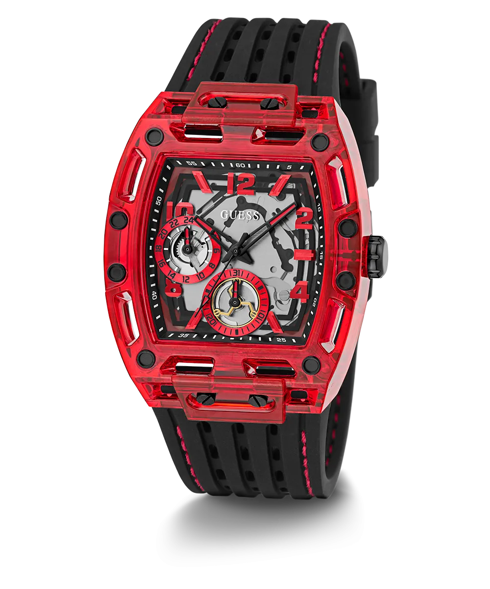 GUESS Mens Black Red Multi-function Watch