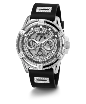 GUESS Mens Black Silver Tone Multi-function Watch