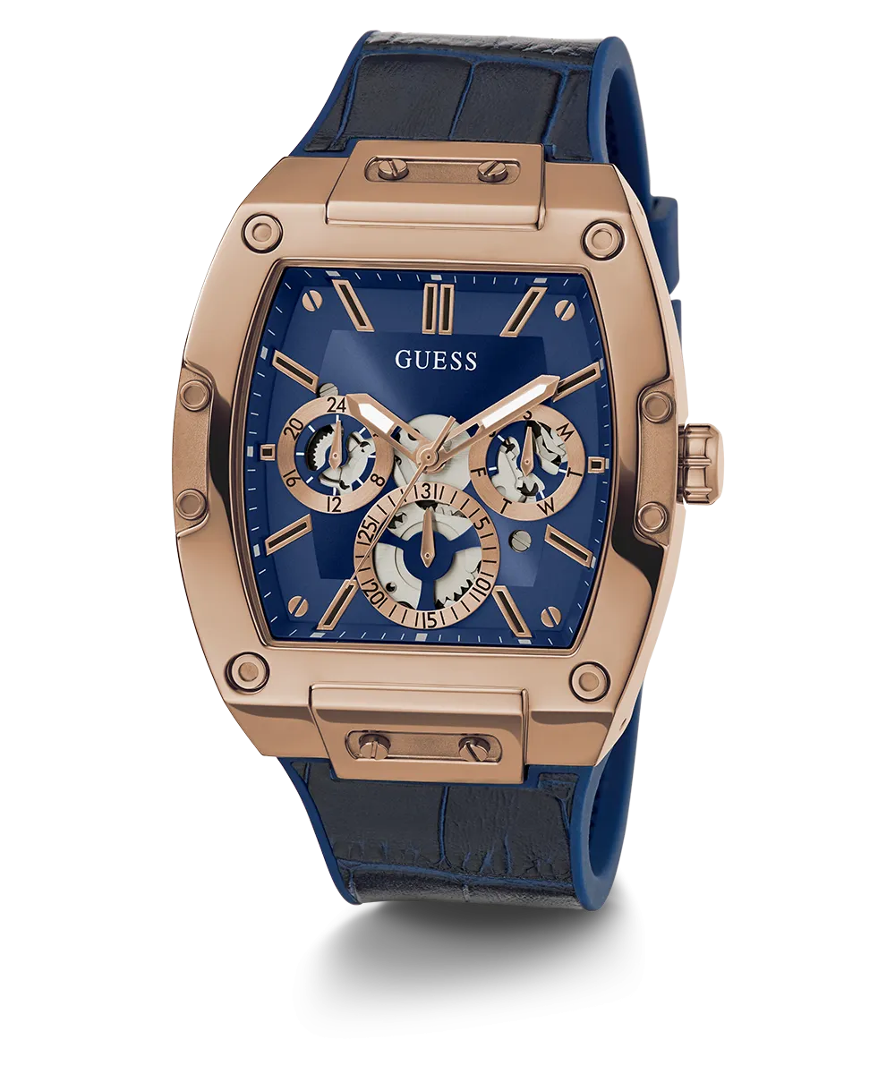 GUESS Mens Blue Gold Tone Multi-function Watch