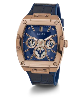 GUESS Mens Blue Gold Tone Multi-function Watch