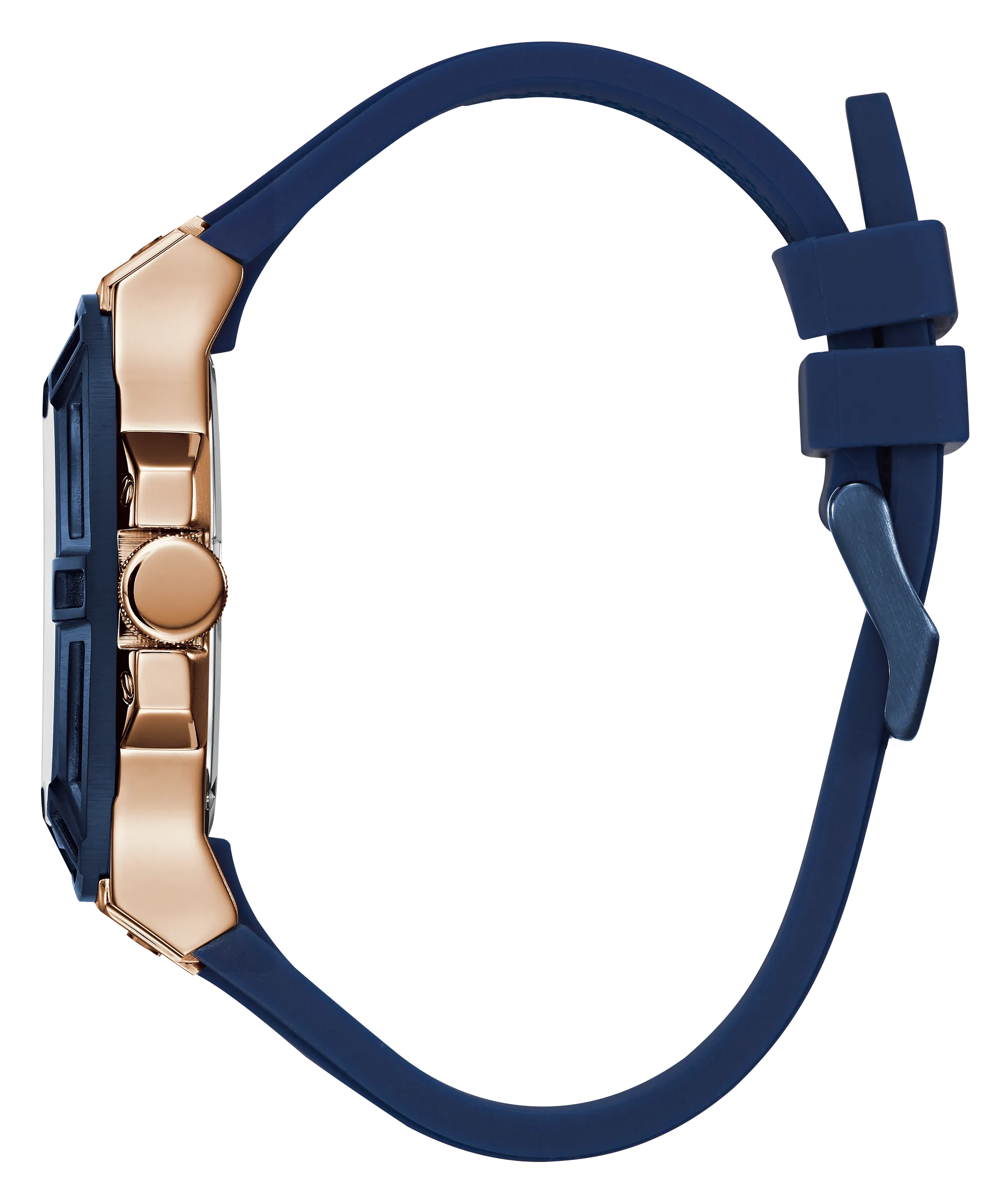 GUESS Mens Blue Rose Gold Tone Multi-function Watch