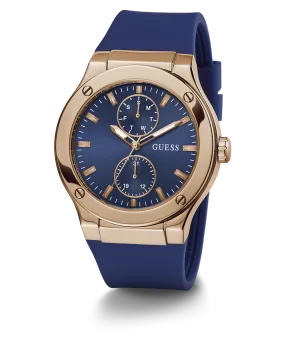 GUESS Mens Blue Rose Gold Tone Multi-function Watch