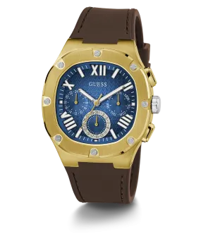 GUESS Mens Brown Gold Tone Multi-function Watch