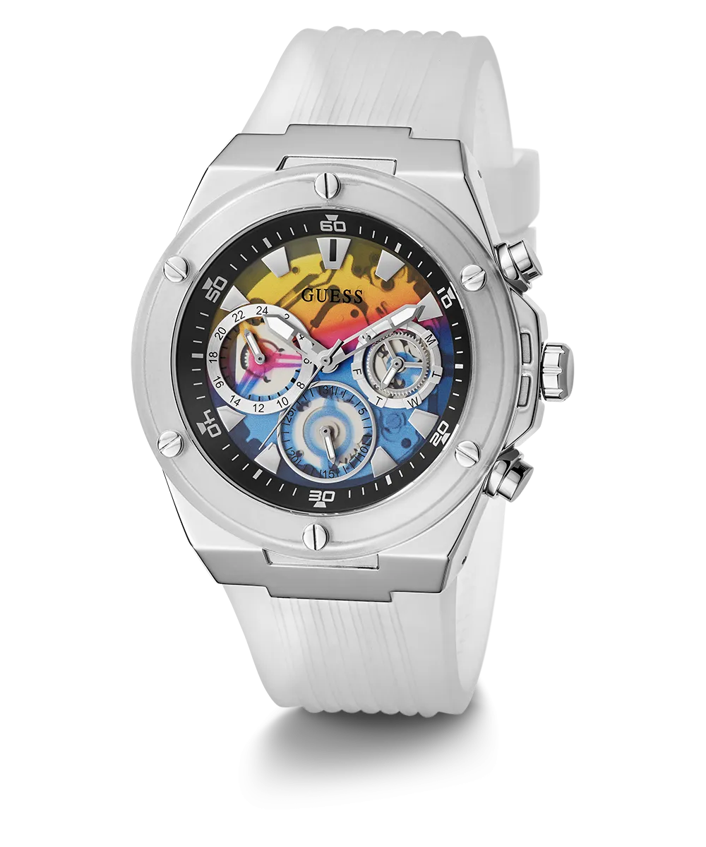 GUESS Mens Clear Silver Tone Multi-function Watch