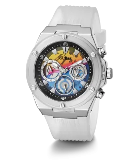 GUESS Mens Clear Silver Tone Multi-function Watch