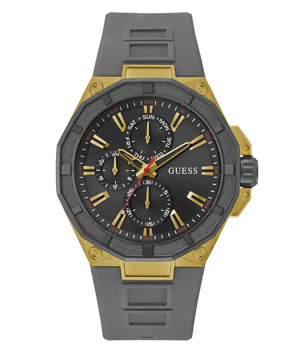 GUESS Mens Gray Gold Tone Multi-function Watch