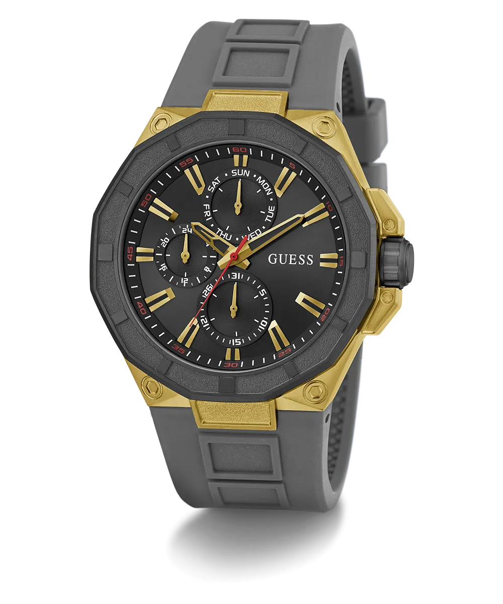 GUESS Mens Gray Gold Tone Multi-function Watch