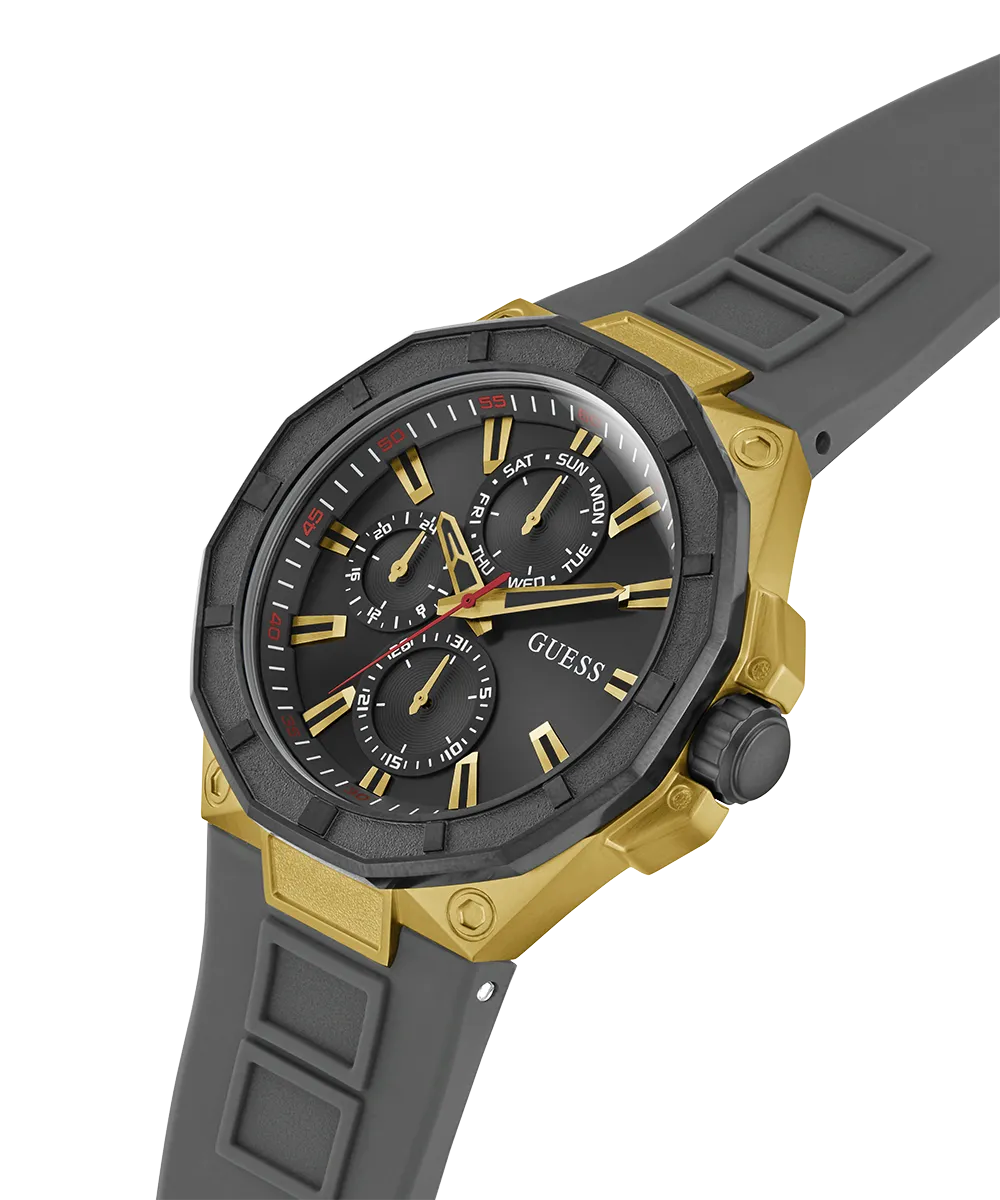 GUESS Mens Gray Gold Tone Multi-function Watch