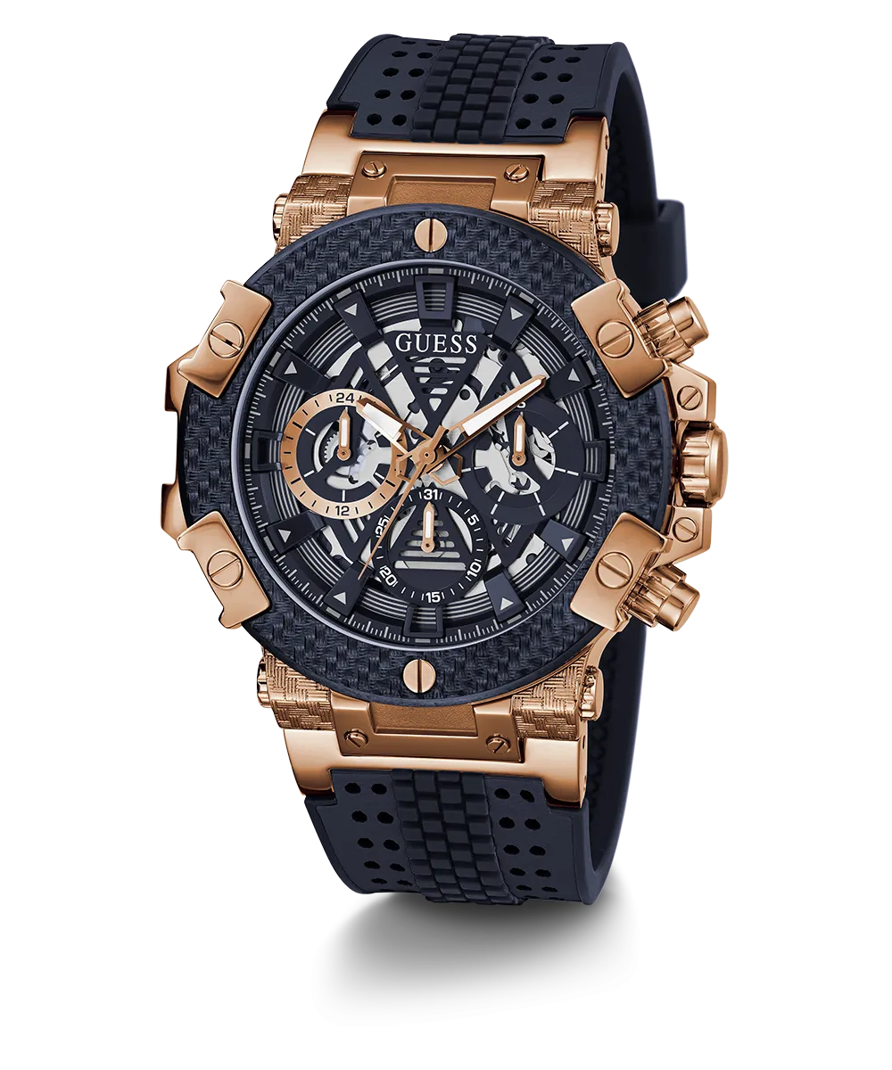 GUESS Mens Navy Rose Gold Tone Multi-function Watch