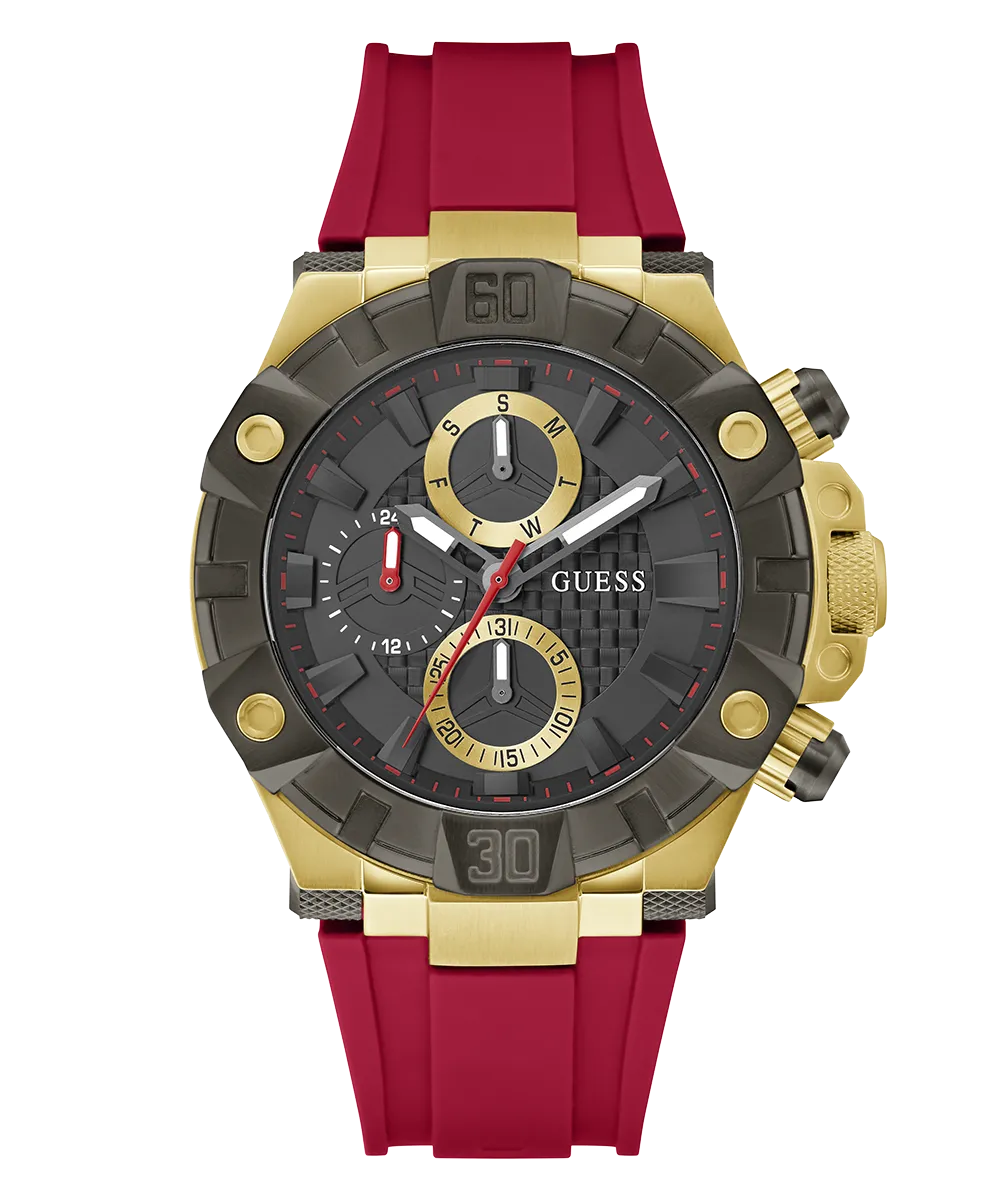 GUESS Mens Red 2-Tone Multi-function Watch