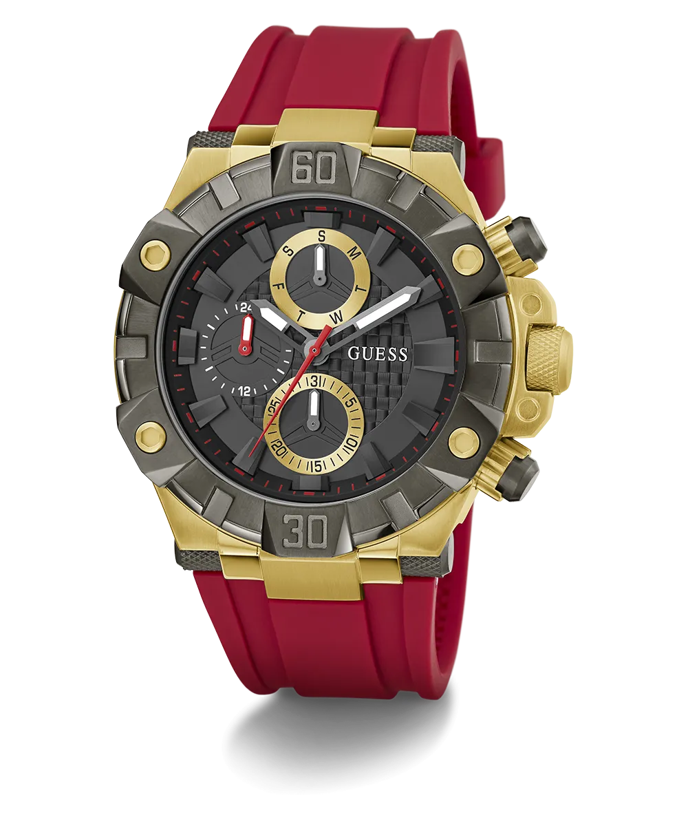 GUESS Mens Red 2-Tone Multi-function Watch