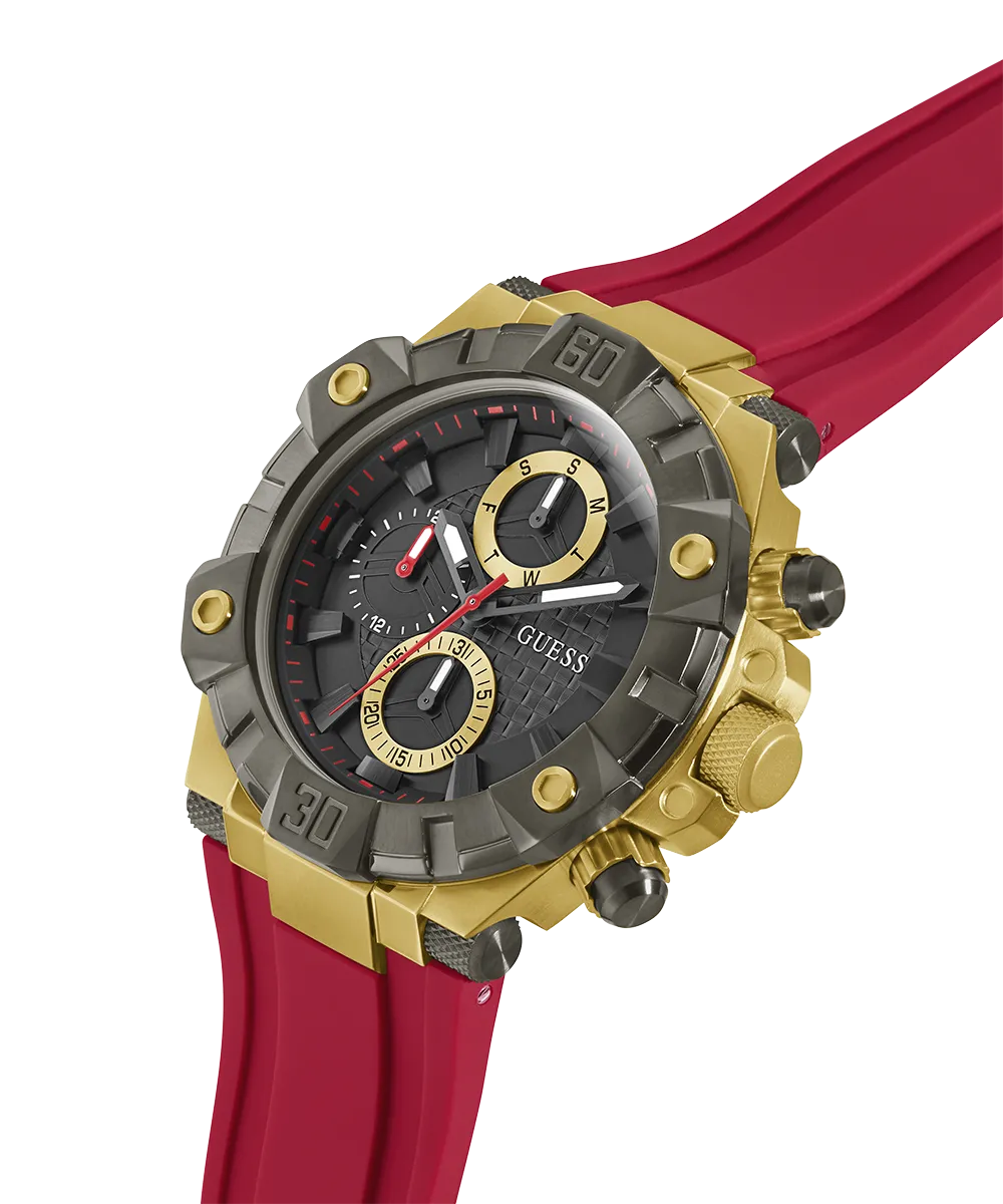 GUESS Mens Red 2-Tone Multi-function Watch