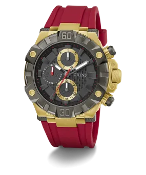 GUESS Mens Red 2-Tone Multi-function Watch