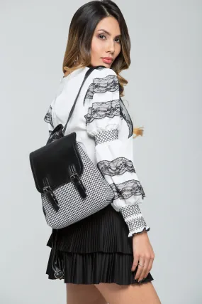 Houndstooth and Black Flap Backpack