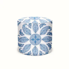 Indoor/Outdoor Pouf in Peter Dunham Textiles Samarkand Indigo on White