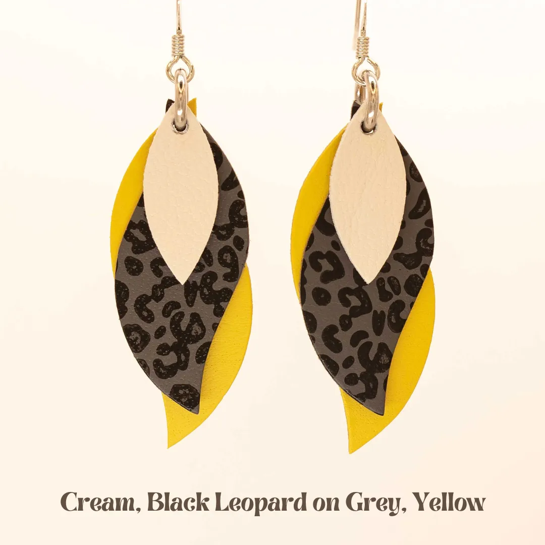 KI & Co - Animal Print Leather Leaf Earrings Various