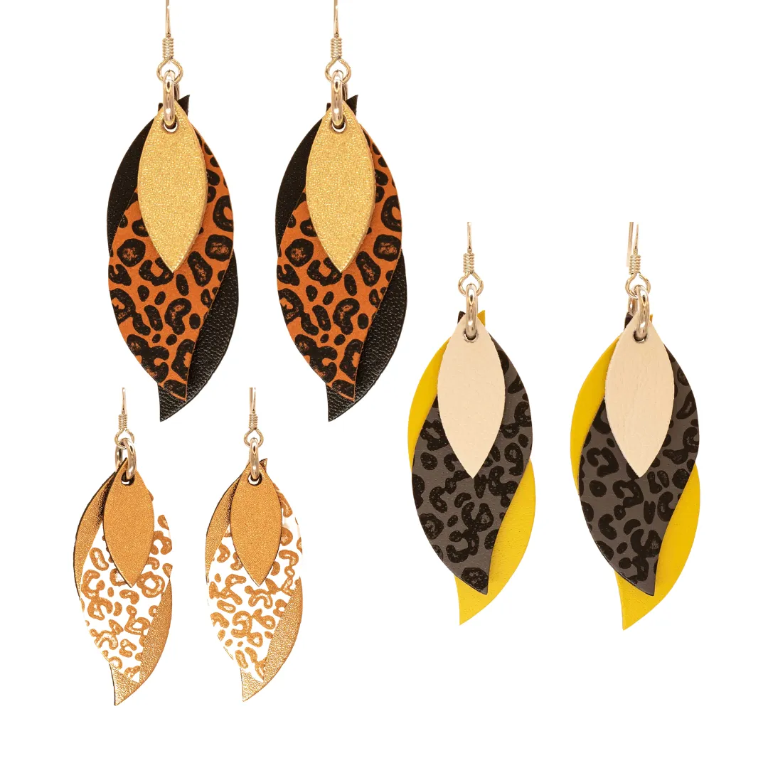 KI & Co - Animal Print Leather Leaf Earrings Various