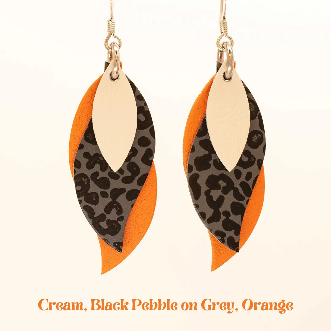 KI & Co - Animal Print Leather Leaf Earrings Various