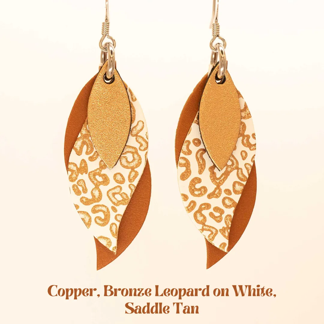 KI & Co - Animal Print Leather Leaf Earrings Various