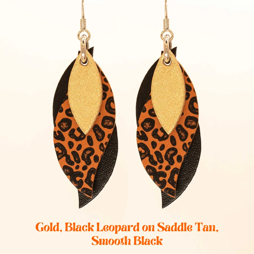 KI & Co - Animal Print Leather Leaf Earrings Various