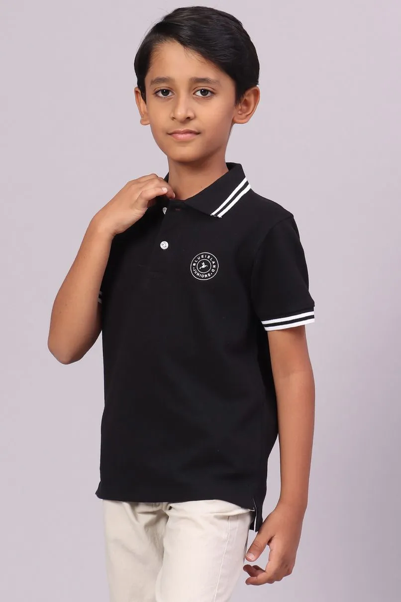 KIDS - Classy Black Solid Tshirt - Stain Proof