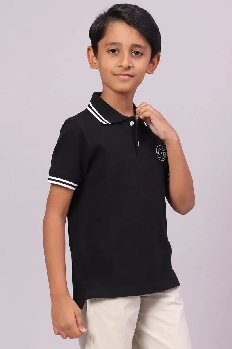 KIDS - Classy Black Solid Tshirt - Stain Proof