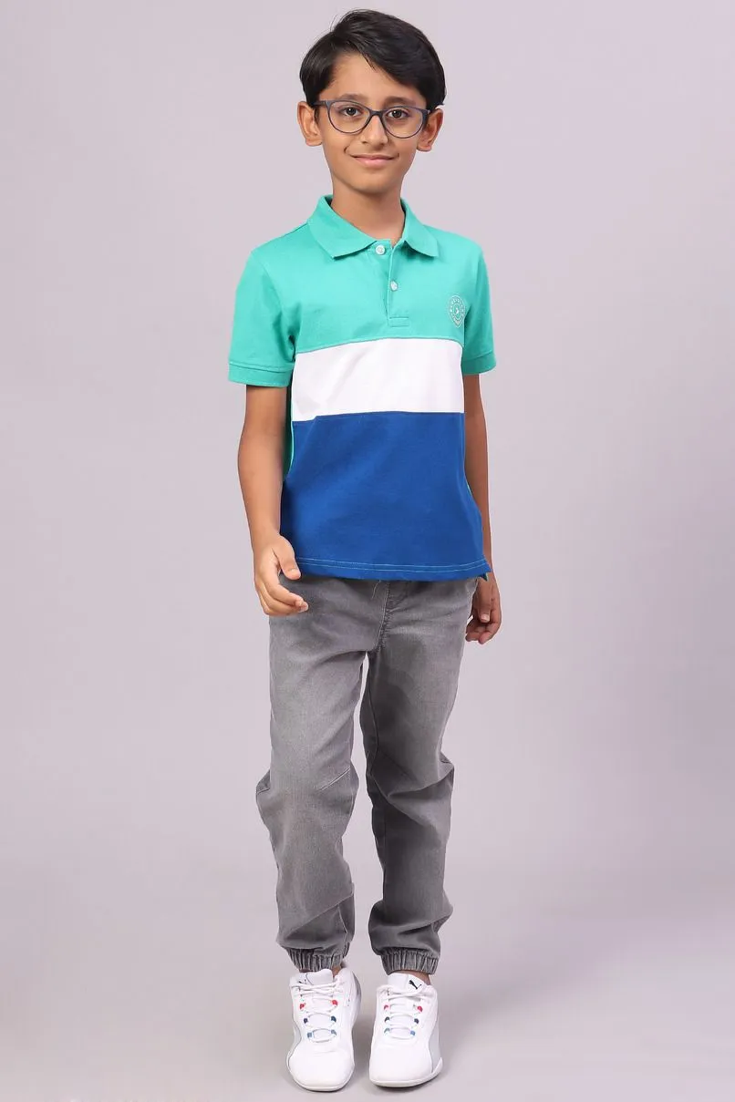 KIDS - Turquoise Green & Blue stripes Tshirt - Stain Proof