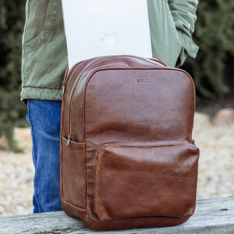 Mally Hunter Leather Laptop Backpack | Brown