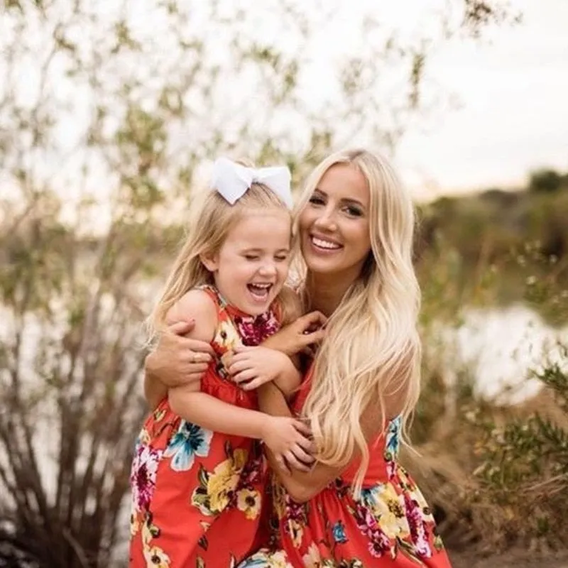 Matching Family Outfit - Mummy and Daughter Colourful Floral Long Dress