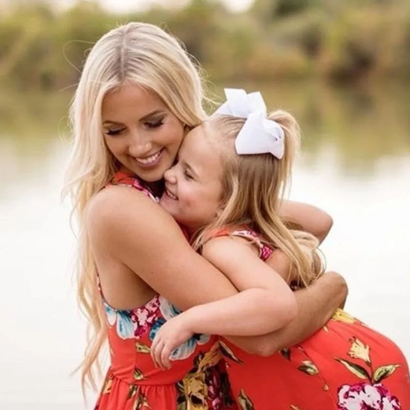 Matching Family Outfit - Mummy and Daughter Colourful Floral Long Dress