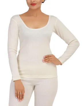 Monte Carlo Pure New Merino Wool Machine Washable 3/4 Sleeves Round Neck Thermal for Women Off White Color